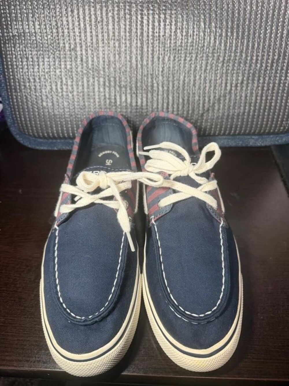 Men Sperry Blue Canvas Striped Boat Shoes size 9